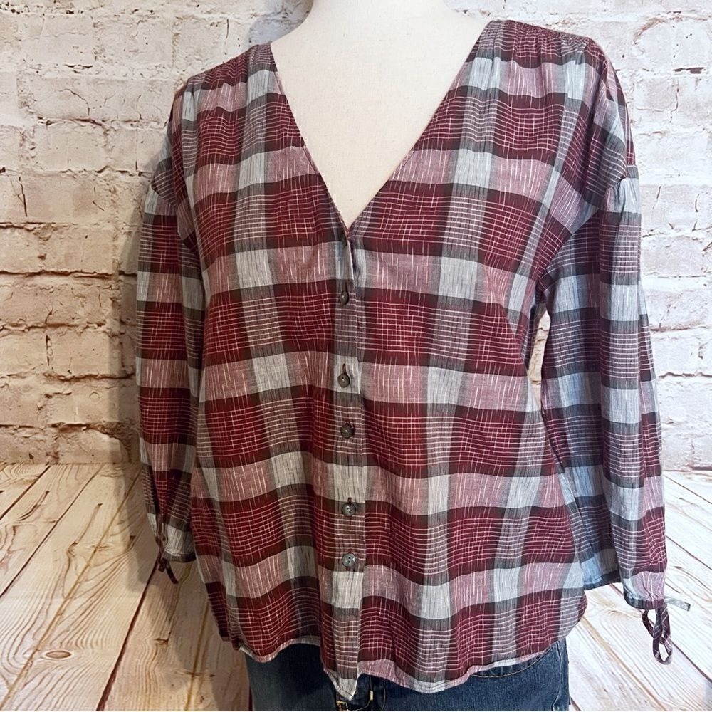 Madewell plaid lightweight cotton blouse top